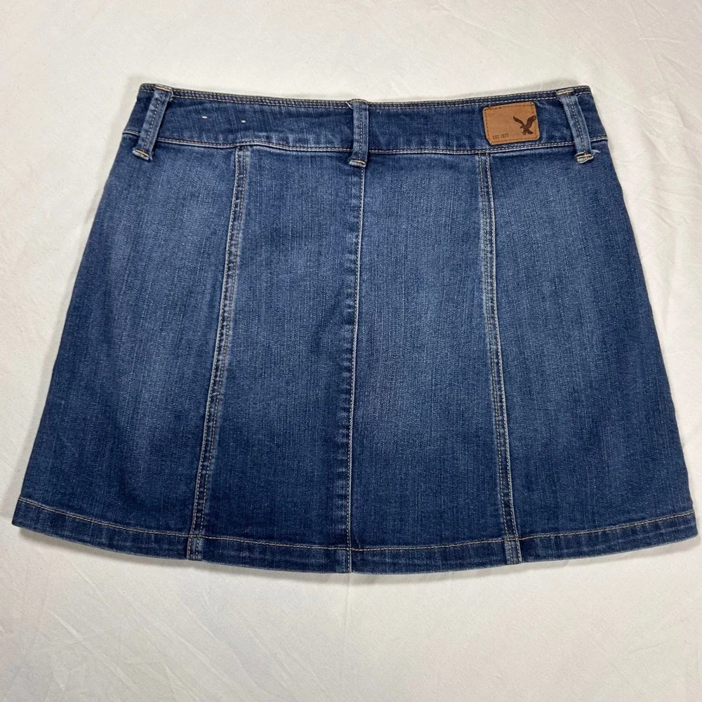 American Eagle Button Front Mini Skirt Floral Embroidery Small‎ Denim Boho Retro